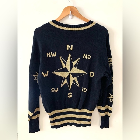 ESCADA by Margaretha Ley Vintage Nautical Black and Gold  Sweater - Picture 3 of 7